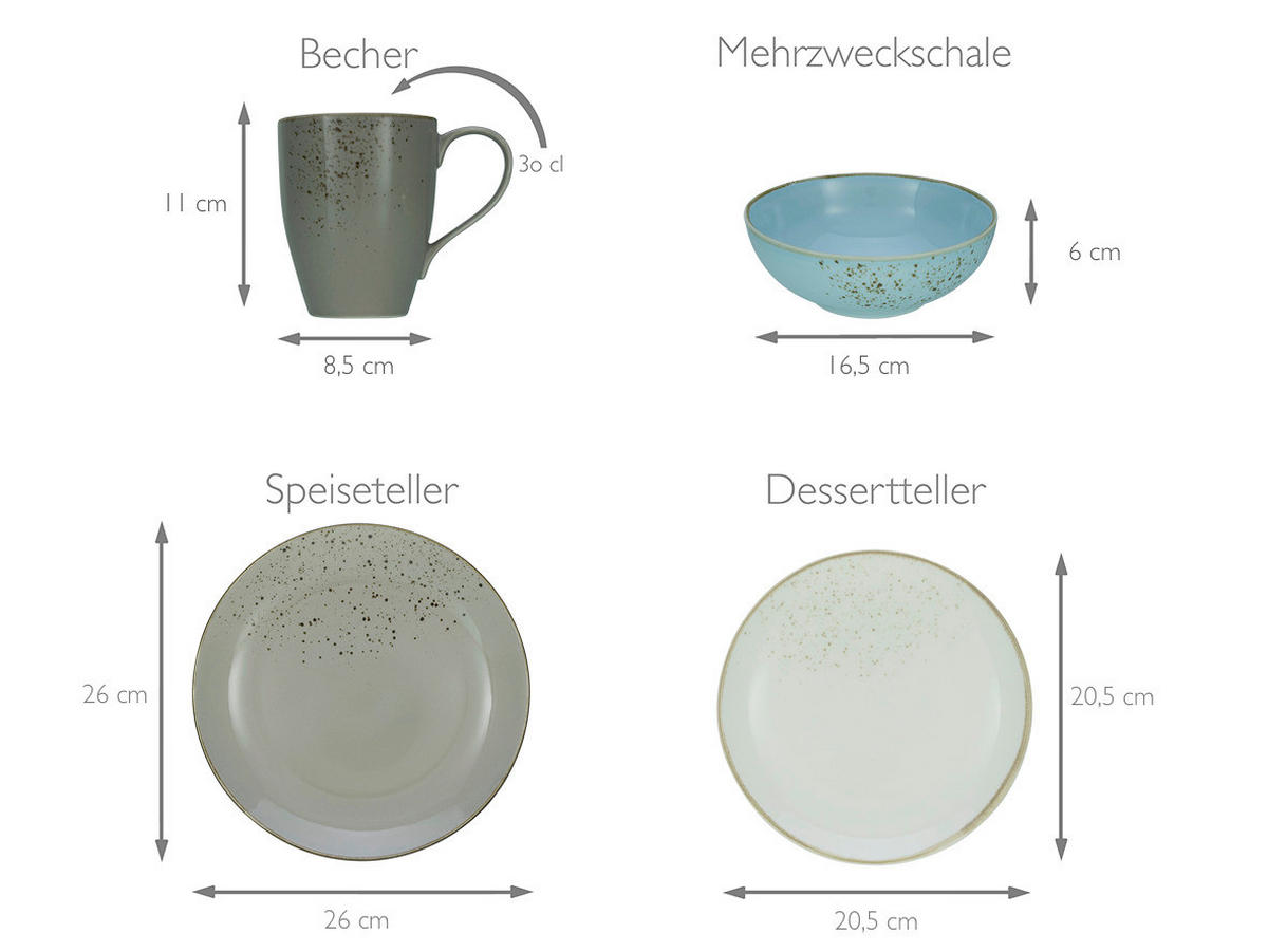 CreaTable Kombiservice Nature Scandinavia multicolor Keramik 16 tlg. Nature Scandinavia - multicolor - CreaTable