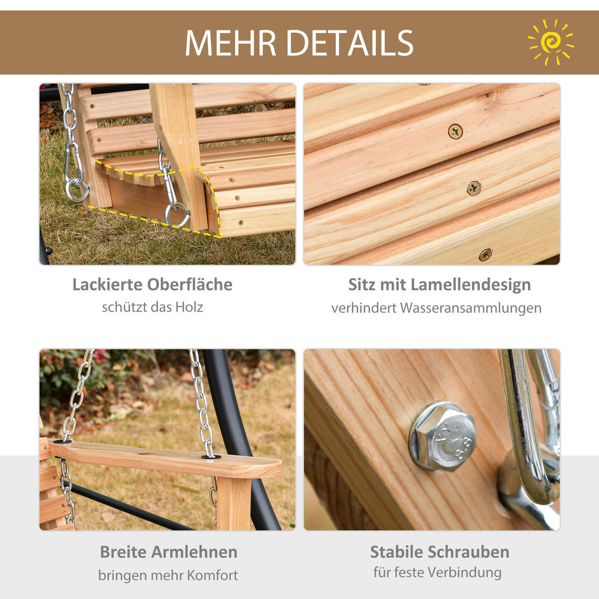 Outsunny Hängebank mit Getränkehalter natur Holz B/H/T: ca. 150x53x75 cm Hängebank mit Getränkehalter - natur (150,00/53,00/75,00cm) - Outsunny
