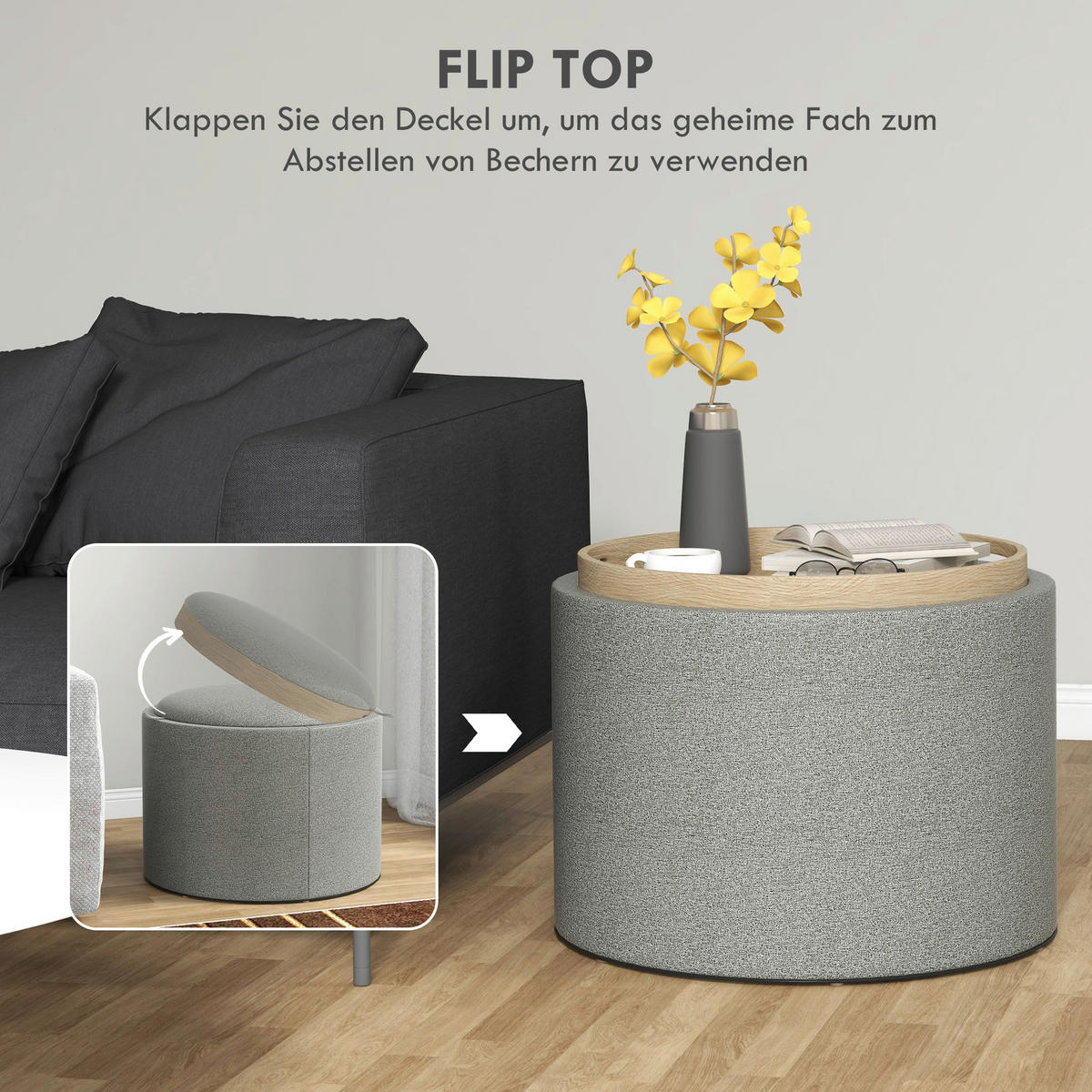 HOMCOM Hocker grau B/H/L: ca. 56x56x42 cm Polsterhocker - grau (42,00/56,00/56,00cm) - HOMCOM