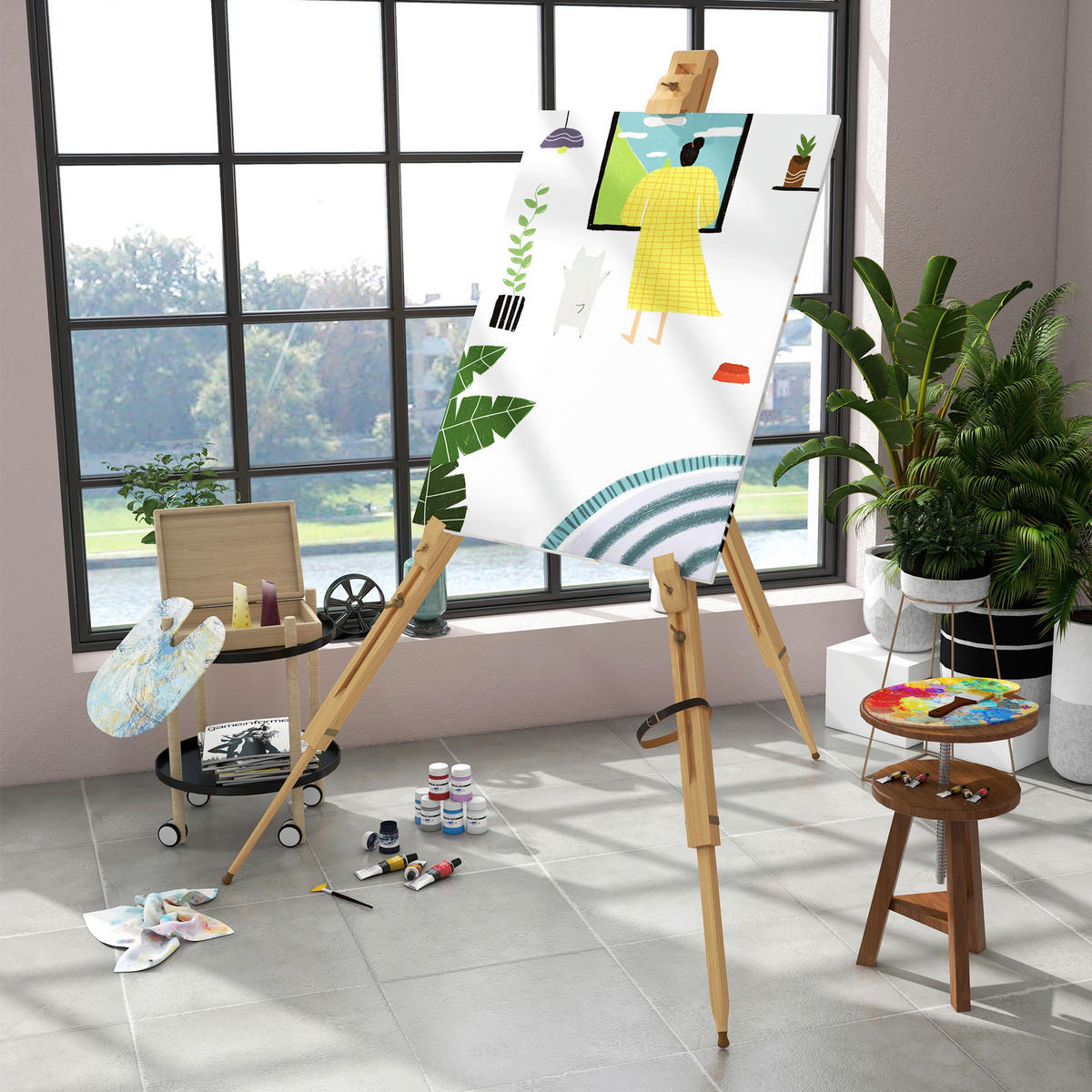 Vinsetto Staffelei natur Buche B/H/L: ca. 84x93x183 cm Staffelei - natur (183,00/84,00/93,00cm) - Vinsetto