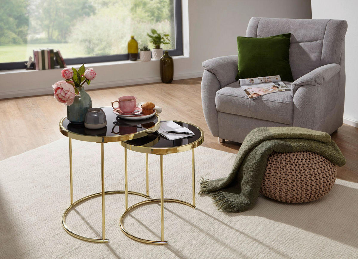 Beistelltisch 2er-Set schwarz gold lackiert Glas Metall 2er-Set - gold/schwarz - Wohnling