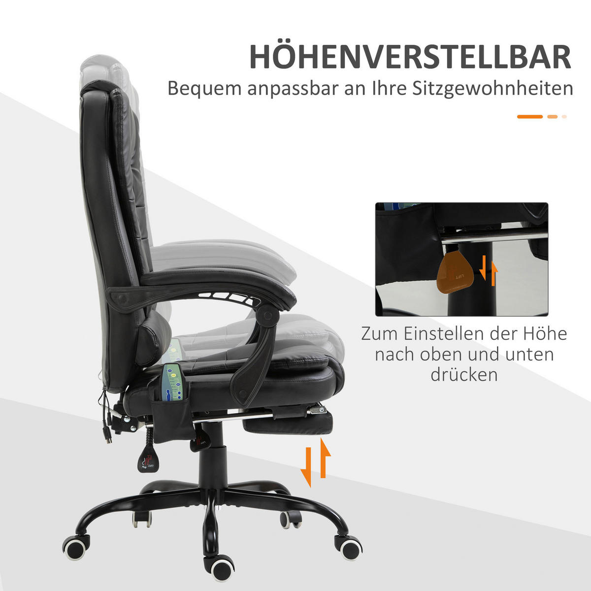 Chefsessel 921-342V91BK schwarz PVC Kunstleder Stahl 921-342V91BK - schwarz (67,00/121,00/79,00cm) - Vinsetto