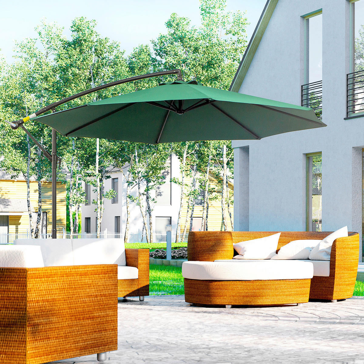 Outsunny Ampelschirm grün Stahl H/D: ca. 245x295 cm Ampelschirm - grün (295,00/245,00cm) - Outsunny