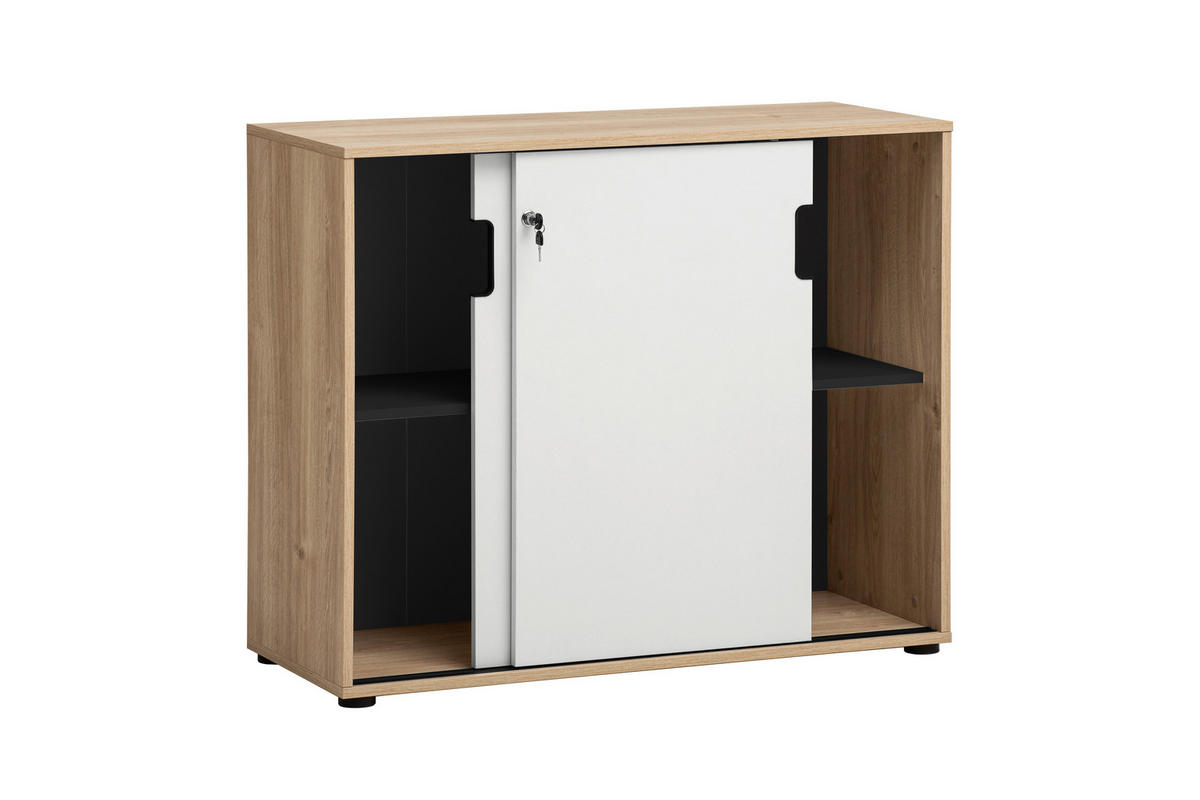 Schiebetürenschrank Emmik weiß matt Eiche Eiche weiß Nachbildung B/H/T: ca. 100,1x83,6x41 cm Emmik - Eiche/weiß (100,10/83,60/41,00cm) - Möbelpartner