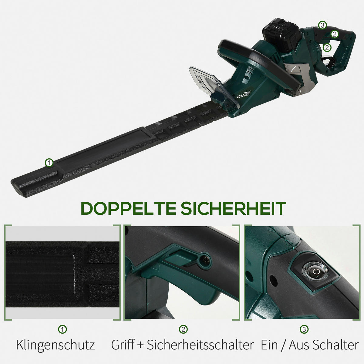 DURHAND Elektro Heckenschere ca. 220 V Elektro Heckenschere 845-742V90GN - schwarz/grün (110,00/20,00/20,00cm) - DURHAND