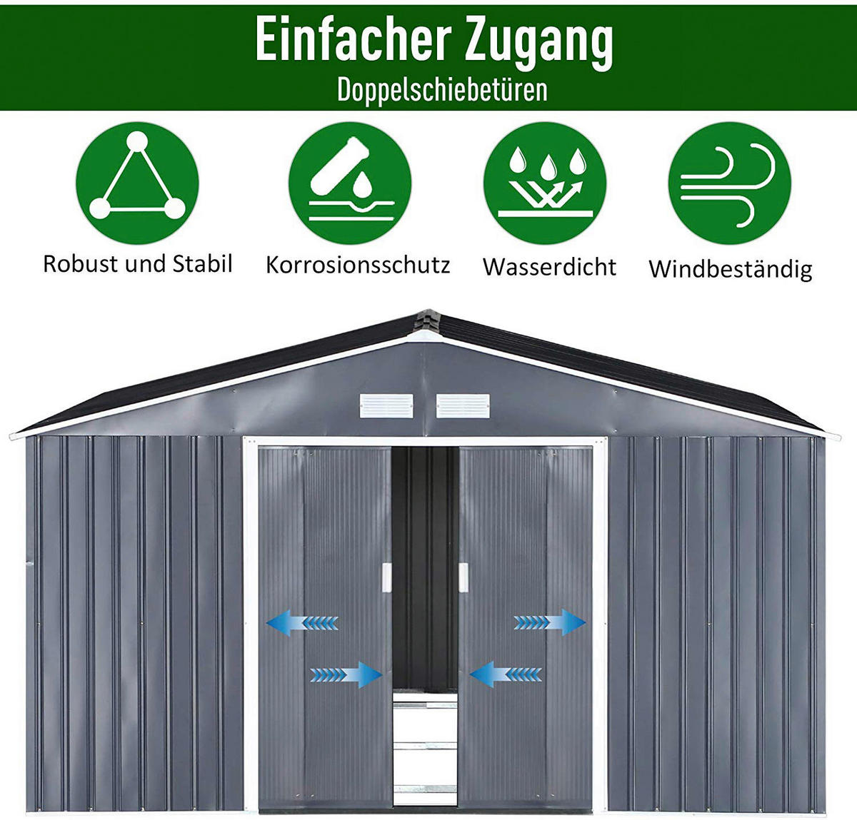 Outsunny Gartenschrank grau Stahl B/H/T: ca. 340x200x382 cm Gartenschrank - grau (340,00/200,00/382,00cm) - Outsunny