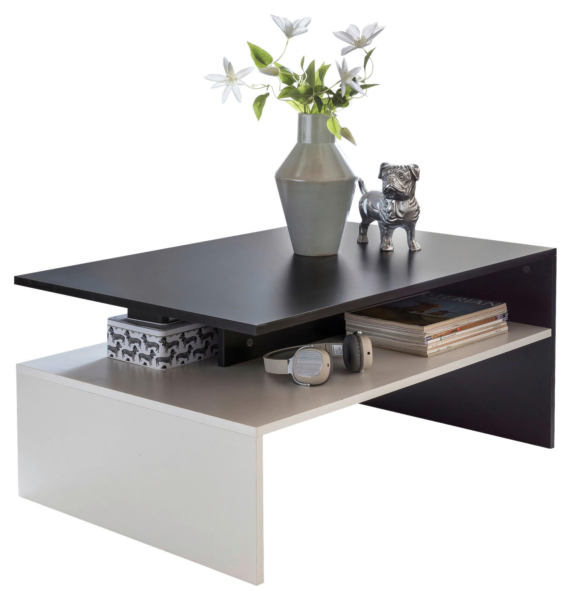 Couchtisch weiß schwarz B/H/T: ca. 90x43x60 cm Couchtisch - weiß/schwarz (90,00/43,00/60,00cm) - Wohnling