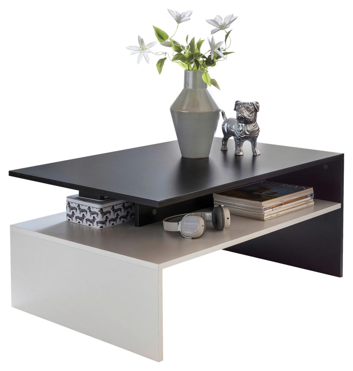 Couchtisch weiß schwarz B/H/T: ca. 90x43x60 cm Couchtisch - weiß/schwarz (90,00/43,00/60,00cm) - Wohnling