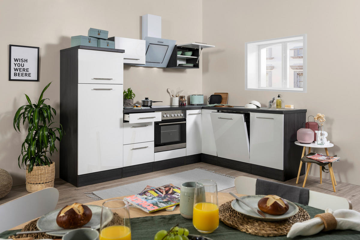 Respekta Küchenblock Premium weiß hochglänzend B/H/T: ca. 260x200x200 cm Premium - Eiche/weiß (260,00/200,00/200,00cm) - Respekta