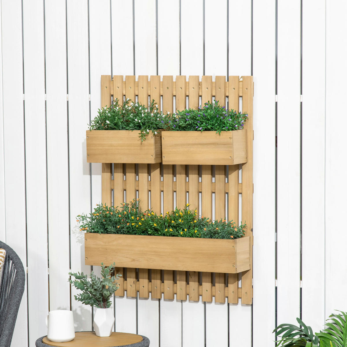 Outsunny Wandbeet mit Spalier zur Aufhängung B/H/L: ca. 16x80x60 cm Wandbeet_mit_Spalier_zur_Aufhängung - natur (60,00/16,00/80,00cm) - Outsunny