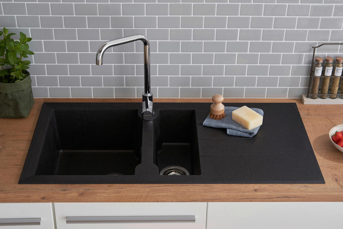 Respekta Einbauspüle Alineo 100 x 50 S schwarz Quarzolite B/H/T: ca. 100x21x50 cm Alineo 100 x 50 S - schwarz (100,00/21,00/50,00cm) - Respekta