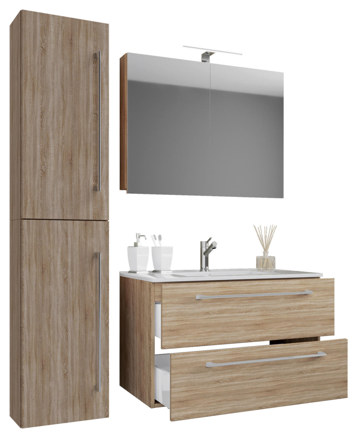 Waschplatz 4tlg-Badinos Eiche Sonoma Nachbildung B/H/T: ca. 81x51,6x46,4 cm 4tlg-Badinos - Eiche (81,00/51,60/46,40cm) - VCM Möbel