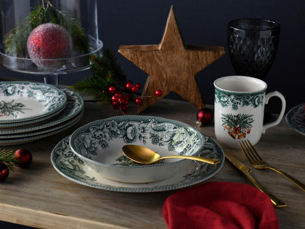 CreaTable Kombiservice Weihnachten grün Steingut 16 tlg. Weihnachten - grün - CreaTable