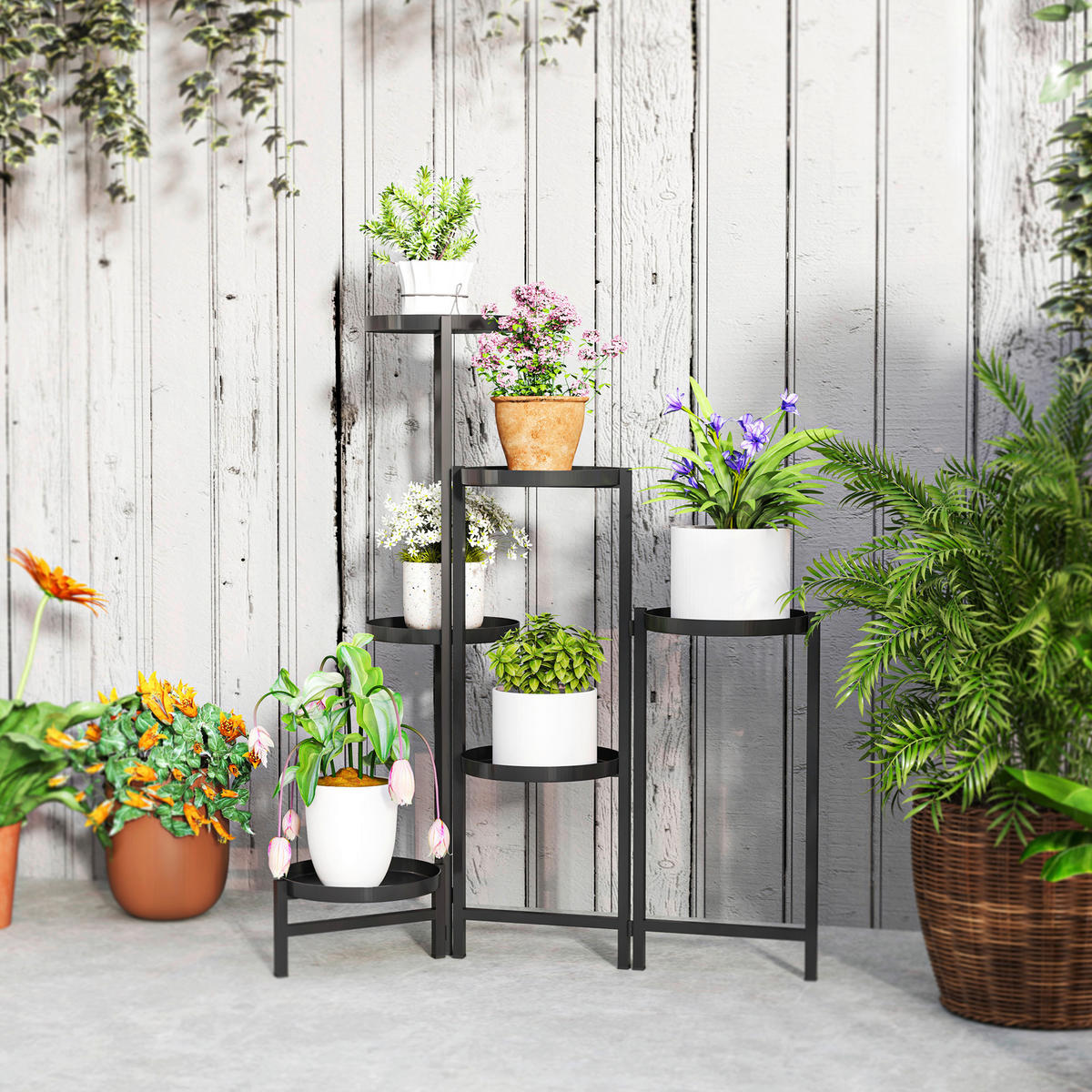 Outsunny Pflanzenständer schwarz Metall B/H/L: ca. 40x80x60 cm Pflanzenständer - schwarz (60,00/40,00/80,00cm) - Outsunny