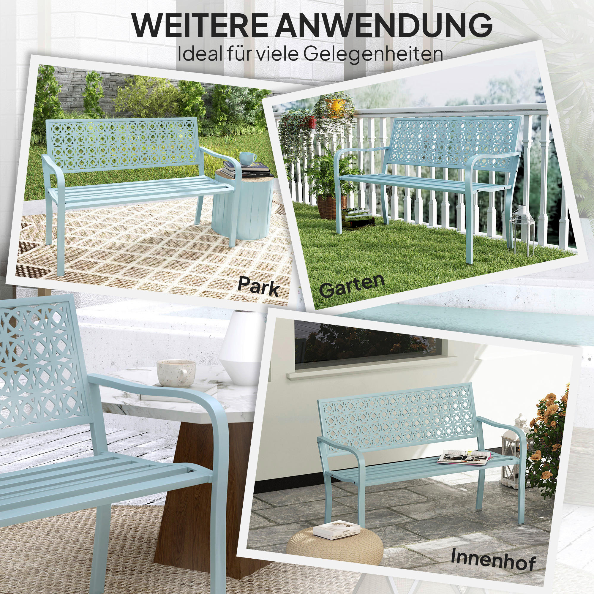 Thumbnail - Outsunny Gartenbank blau Stahl B/H/L: ca. 63x85x127 cm