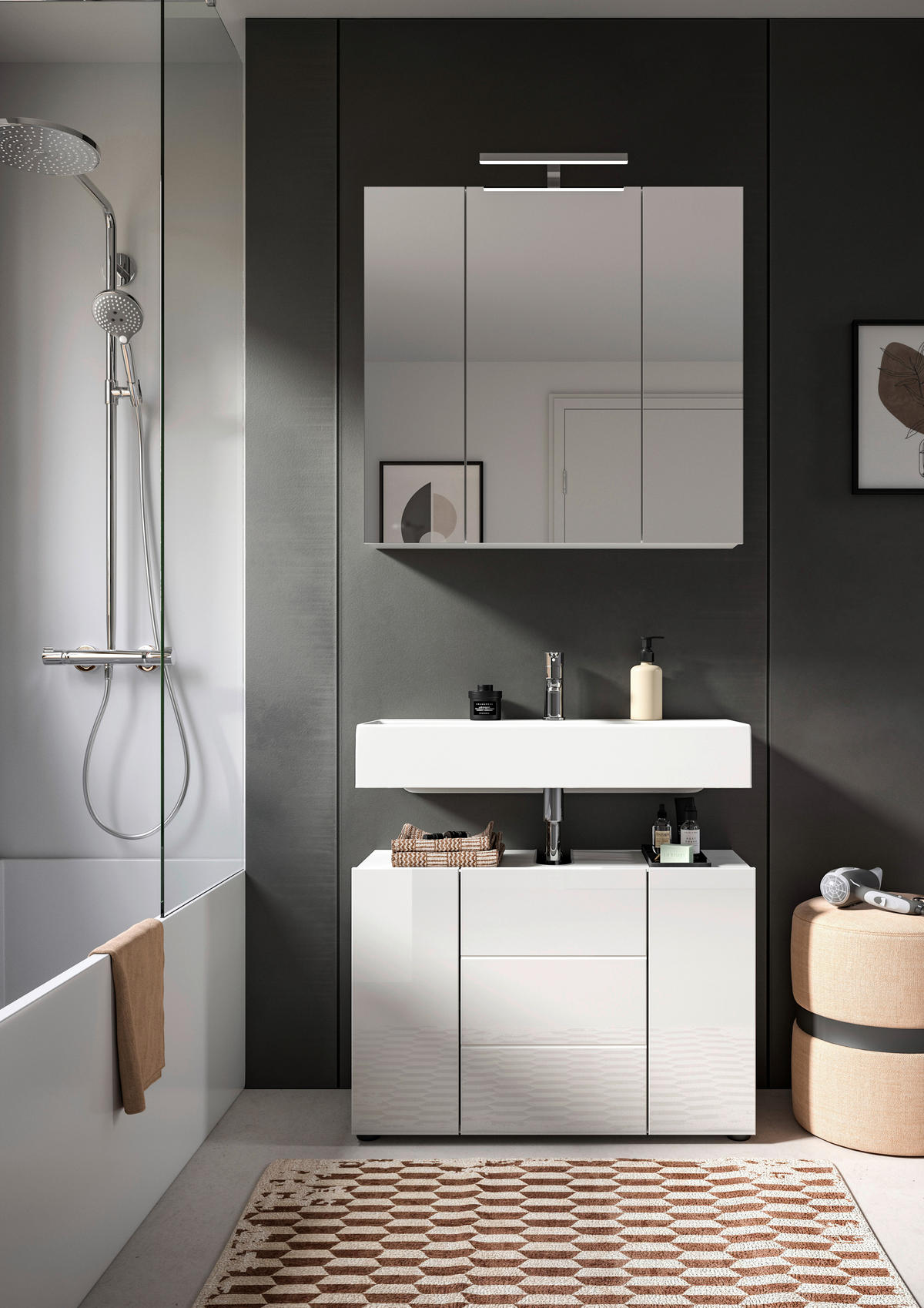 Badezimmer-Set VIRA weiß weiß Hochglanz B/H/T: ca. 82x190x34 cm VIRA - weiß (82,00/190,00/34,00cm) - xonox.home