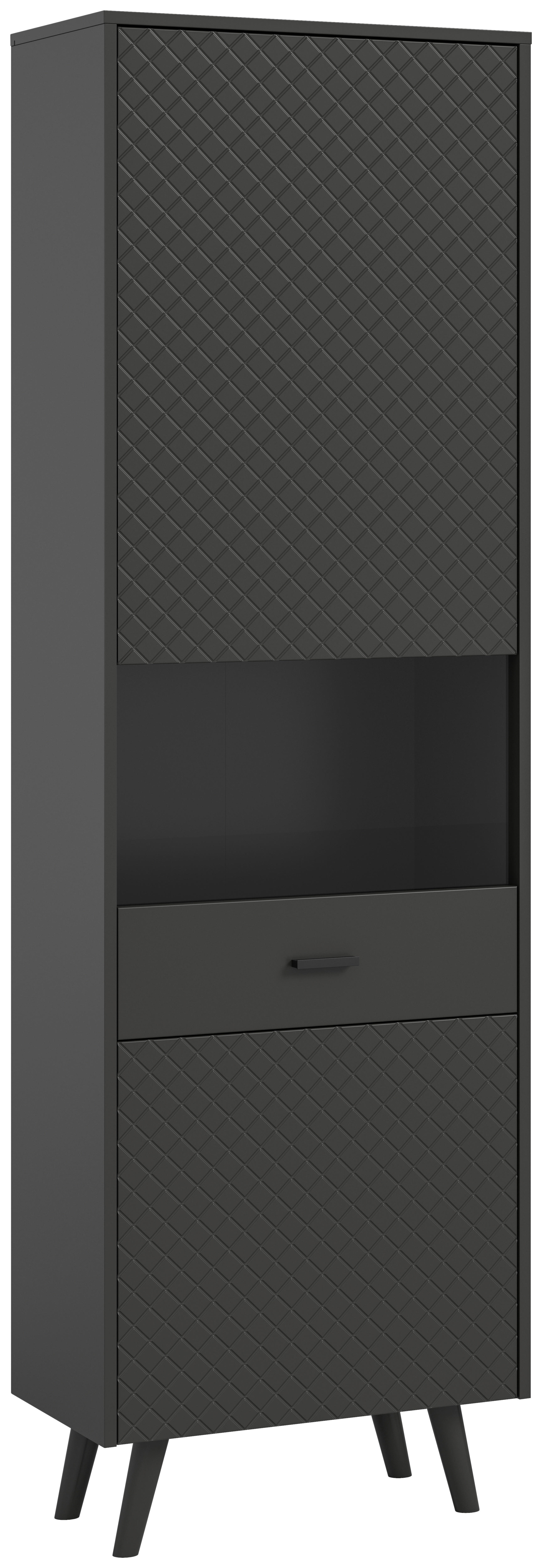 Vitrinenschrank LINEA grau schwarz B/H/T: ca. 58x195x37 cm LINEA - schwarz/grau (58,00/195,00/37,00cm) - xonox.home