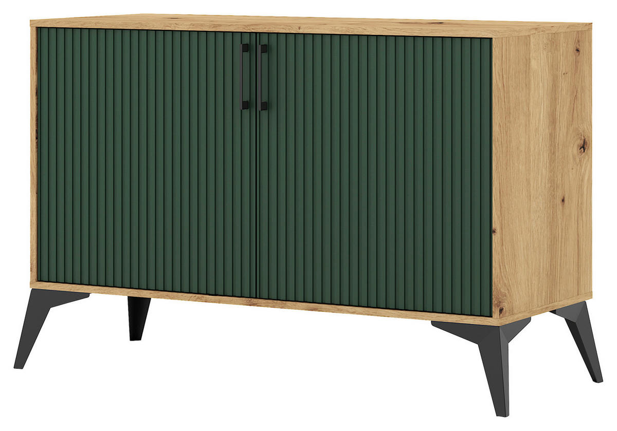Kommode LUGO Eiche Artisan Nachbildung grün softmatt B/H/T: ca. 108,2x78,4x40 cm LUGO - Eiche/grün (108,20/78,40/40,00cm) - WIPMEB
