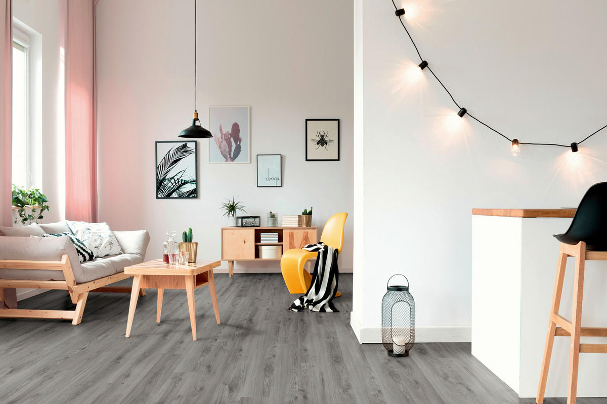 Laminatboden Millenium ca. 2,39 m² im Paket  B/L: ca. 19,3x137,6 cm pro Paket Millenium ca. 2,39 m² im Paket - grau (19,30/137,60cm)