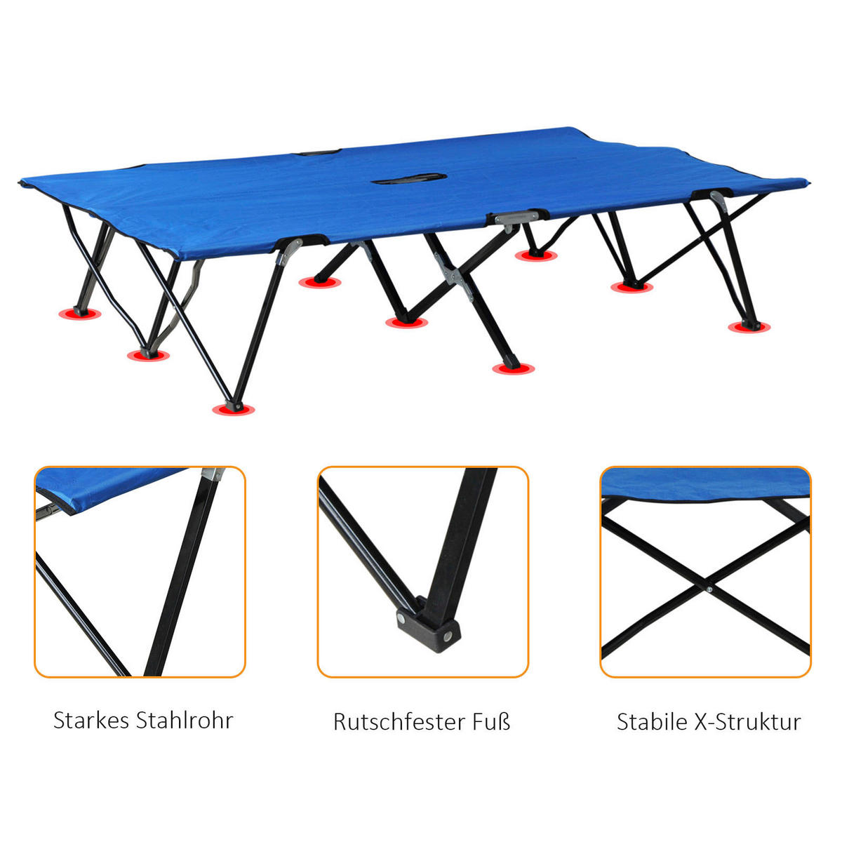 Outsunny Campingartikel B/H/L: ca. 125x193x40 cm Feldbett - blau/schwarz (40,00/125,00/193,00cm) - Outsunny