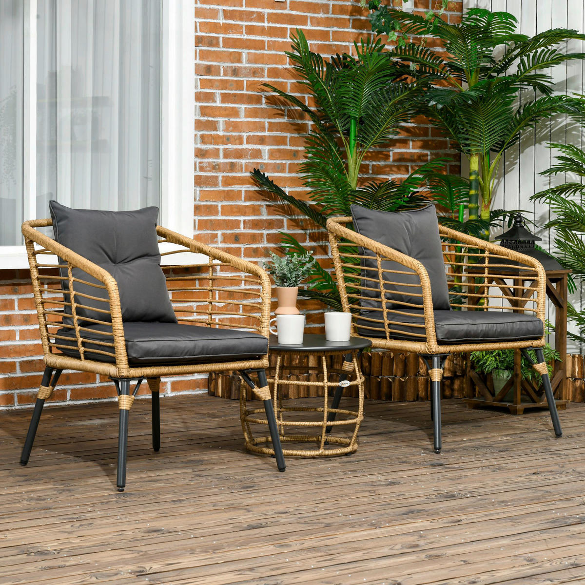 Outsunny Sitzgruppe dunkelgrau Edelstahl B/H/L: ca. 65x62x78 cm Rattan_Gartenmöbel-Set - sand/dunkelgrau (78,00/65,00/62,00cm) - Outsunny
