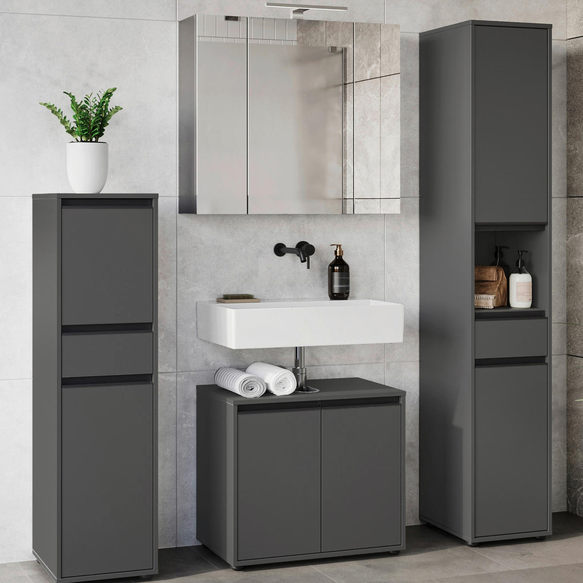Badezimmer-Set 9930-547 Graphit B/H/T: ca. 172x190x34 cm 9930-547 - Graphit (172,00/190,00/34,00cm) - Germania
