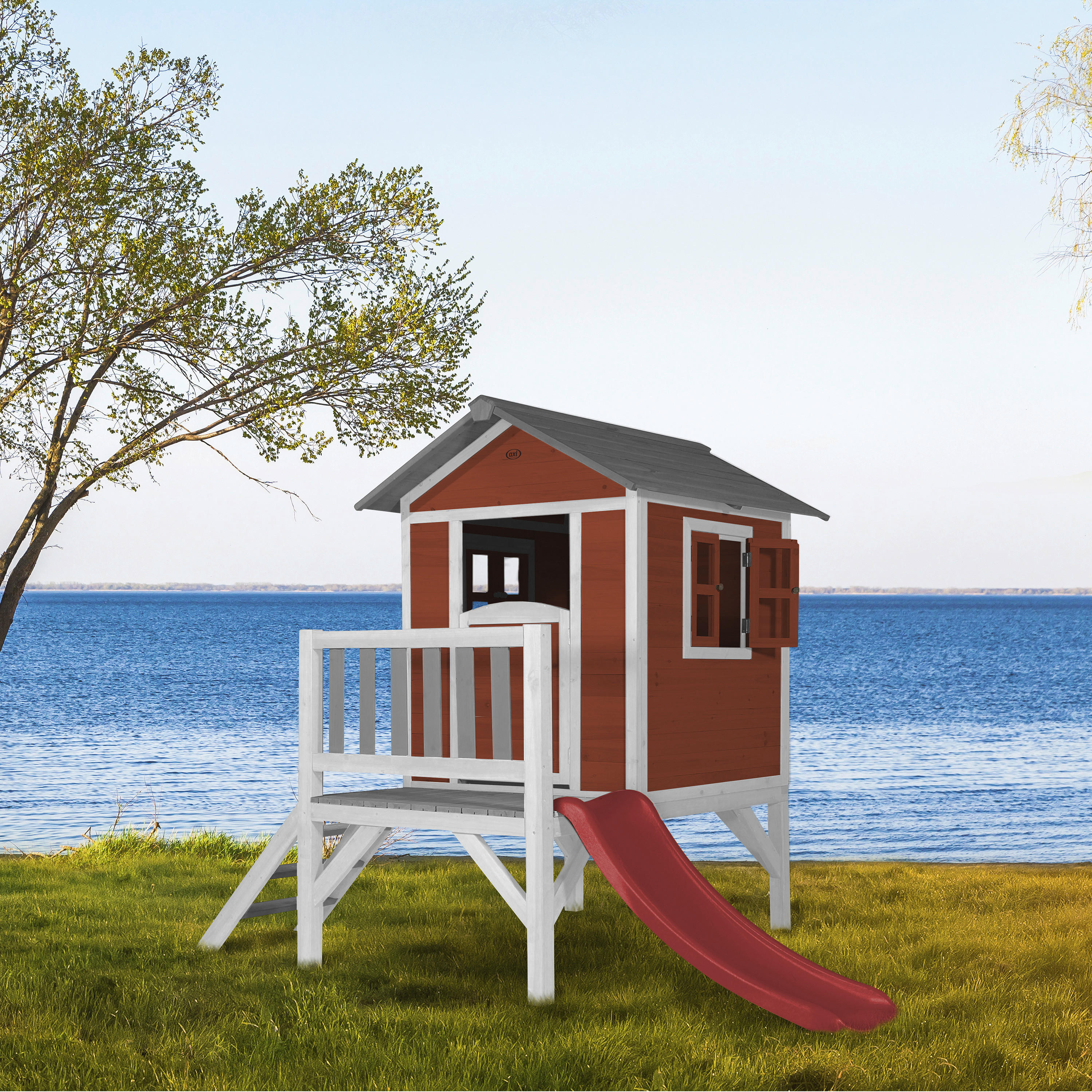 AXI Spielhaus Lodge XL rot B/H/T: ca. 240x189x167 cm Lodge XL - weiß/rot (240,00/189,00/167,00cm) - AXI