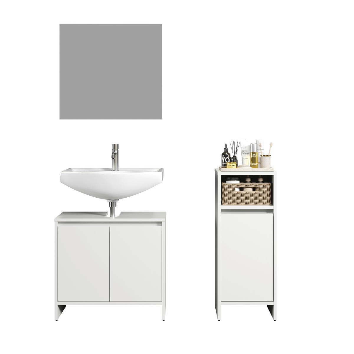 Badezimmer-Set Basix weiß matt grau B/H/T: ca. 107x164x28 cm Basix - weiß/grau (107,00/164,00/28,00cm) - Trendteam