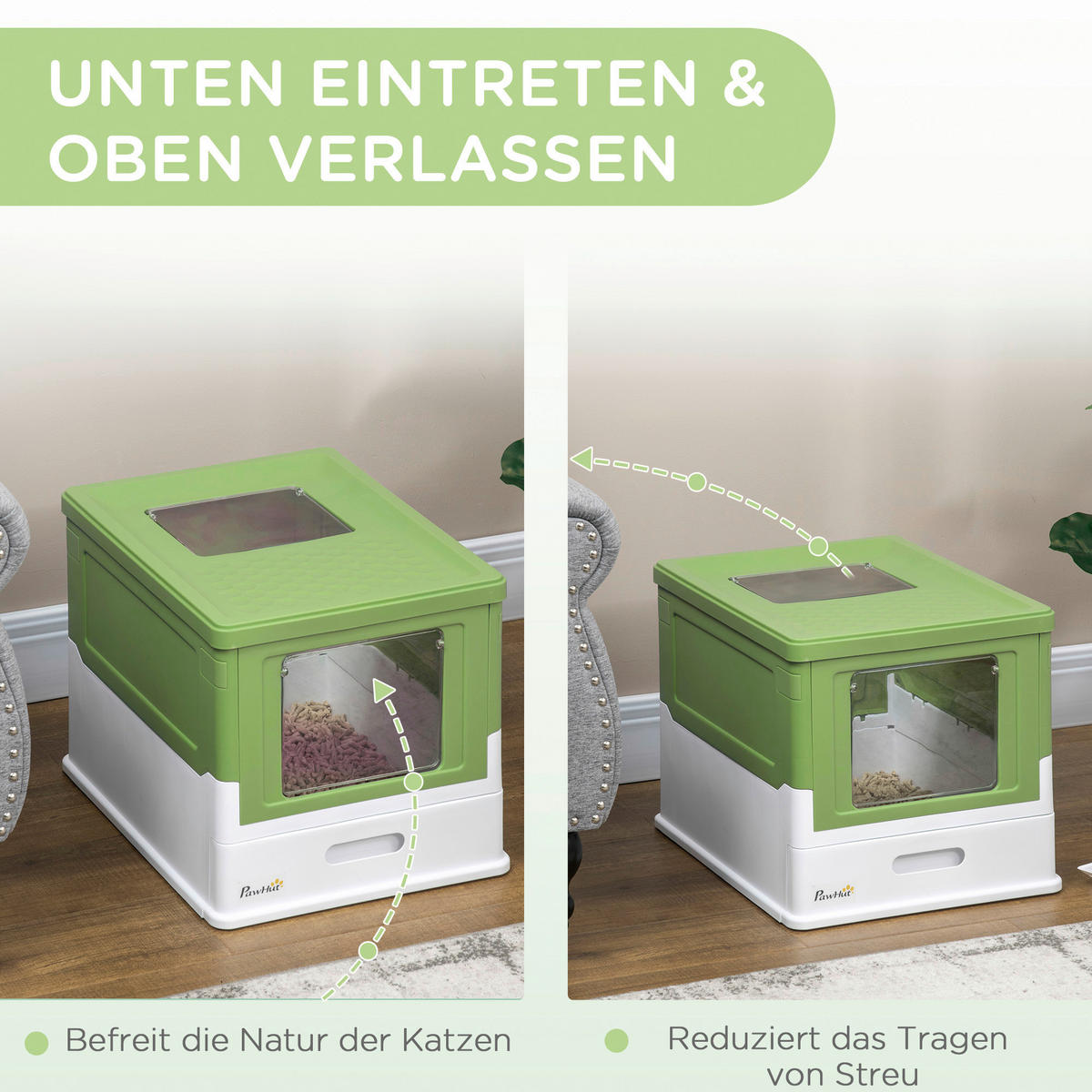PawHut Katzentoilette grün Kunststoff B/H/L: ca. 35,5x36,7x47,5 cm Katzentoilette - weiß/grün (47,50/35,50/36,70cm) - PawHut