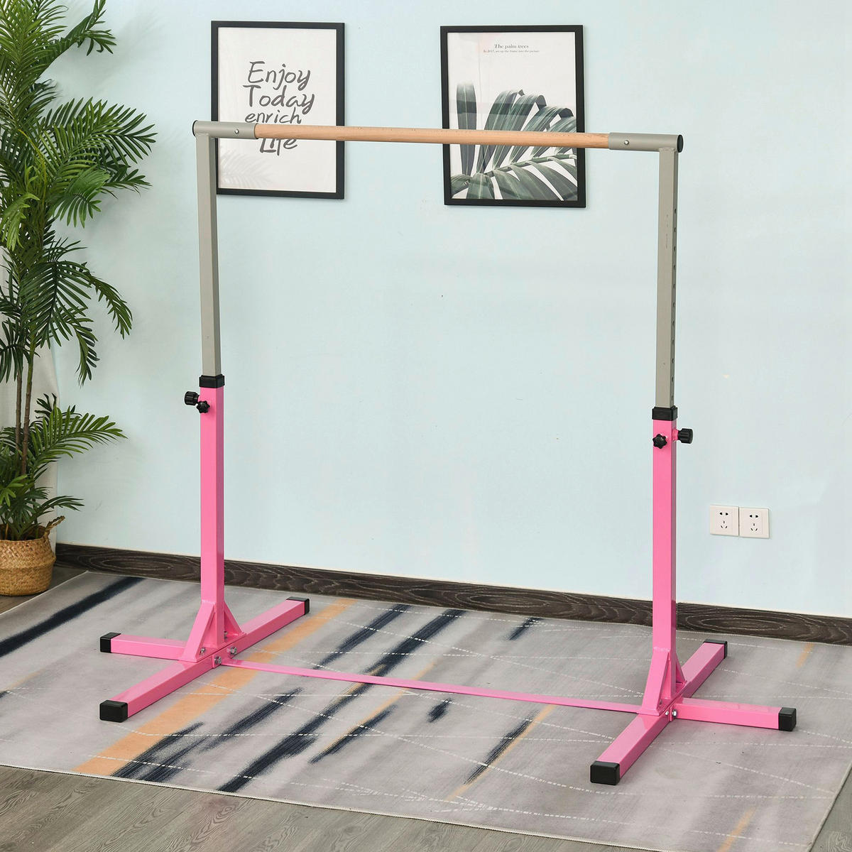 HOMCOM Kinder-Gymnastikstange B/H/L: ca. 121x150x194 cm Kinder-Gymnastikstange - rosa (194,00/121,00/150,00cm) - HOMCOM
