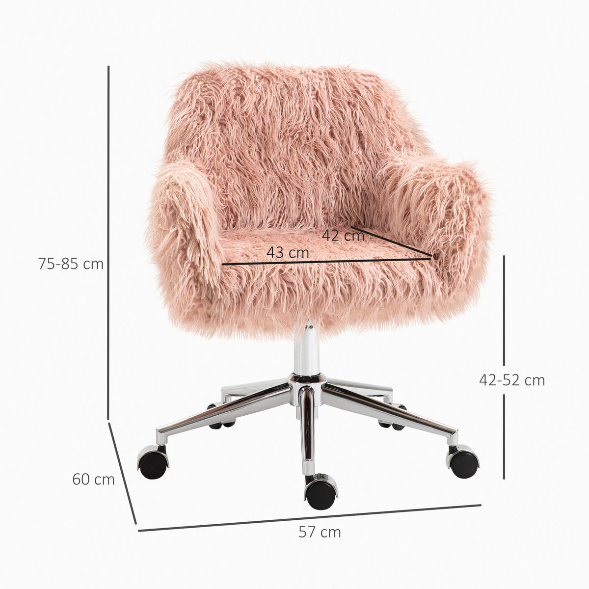 Drehstuhl 921-548PK rosa silber 921-548PK - rosa/silber (57,00/85,00/60,00cm) - Vinsetto
