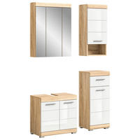 Badezimmer-Set LAMBADA Eiche Sonoma hell Nachbildung weiß Hochglanz B/H/T: ca. 112x191x34 cm LAMBADA - Eiche/weiß (112,00/191,00/34,00cm) - xonox.home