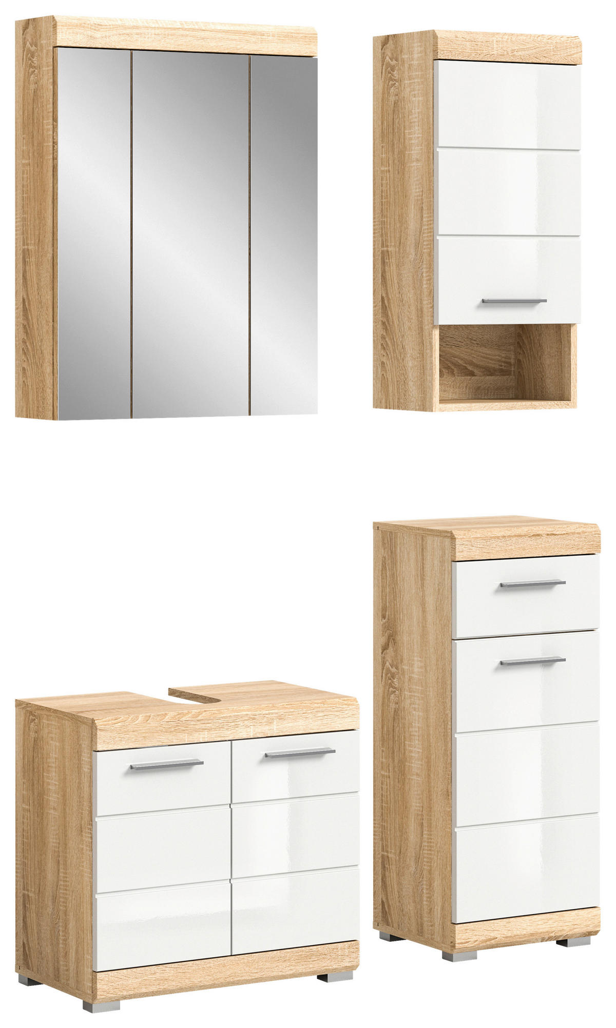 Badezimmer-Set LAMBADA Eiche Sonoma hell Nachbildung weiß Hochglanz B/H/T: ca. 112x191x34 cm LAMBADA - Eiche/weiß (112,00/191,00/34,00cm) - xonox.home