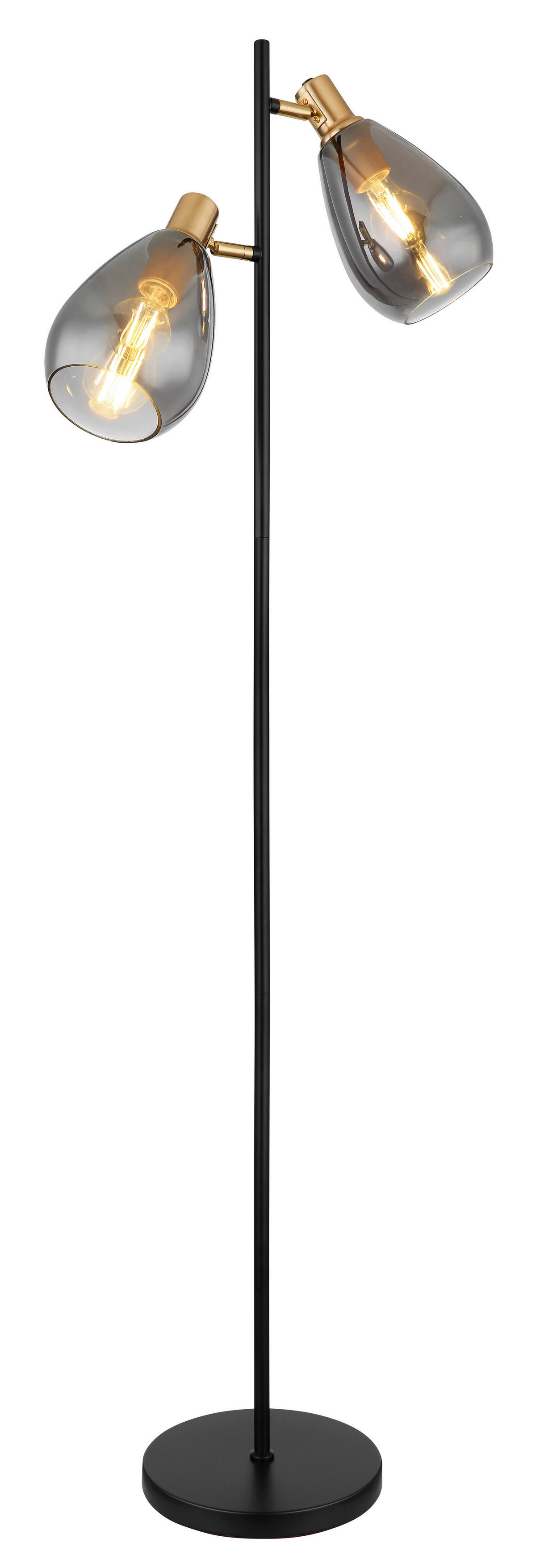 GLOBO Stehleuchte Rauch schwarz Metall Glas B/H/T: ca. 25x160x34 cm E27 2 Brennstellen FANNI - schwarz/Rauch (25,00/160,00/34,00cm) - GLOBO