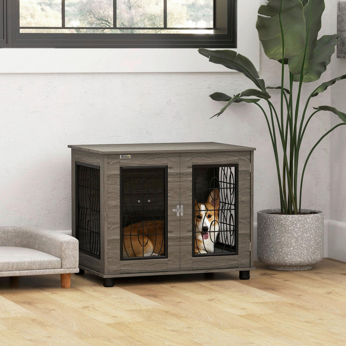 PawHut Hundekäfig grau Spanplatte B/H/L: ca. 56x63x80 cm Hundekäfig - grau (80,00/56,00/63,00cm) - PawHut