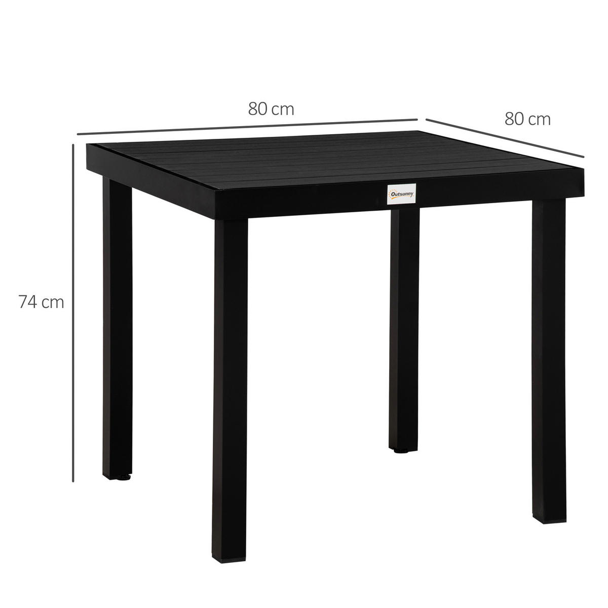 Outsunny Gartentisch schwarz Aluminium B/H/L: ca. 80x74x80 cm Gartentisch - schwarz (80,00/80,00/74,00cm) - Outsunny