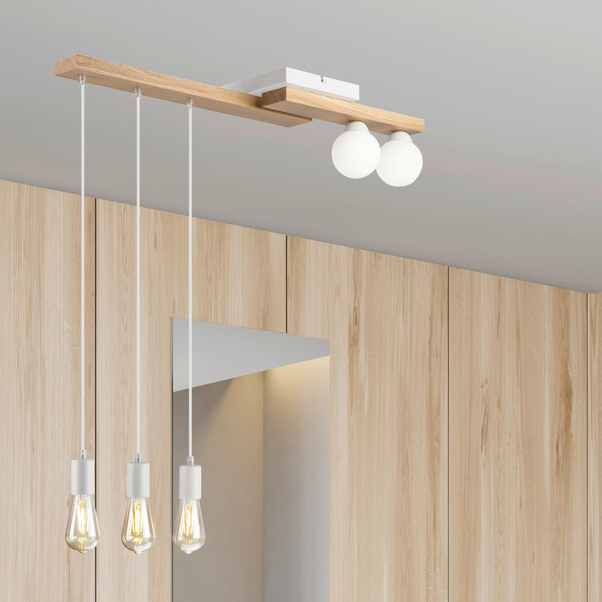 Lamkur Pendelleuchte weiß Holz B/H/L: ca. 20x86x84 cm G9 2 Brennstellen CORTINA - weiß (84,00/20,00/86,00cm) - Lamkur