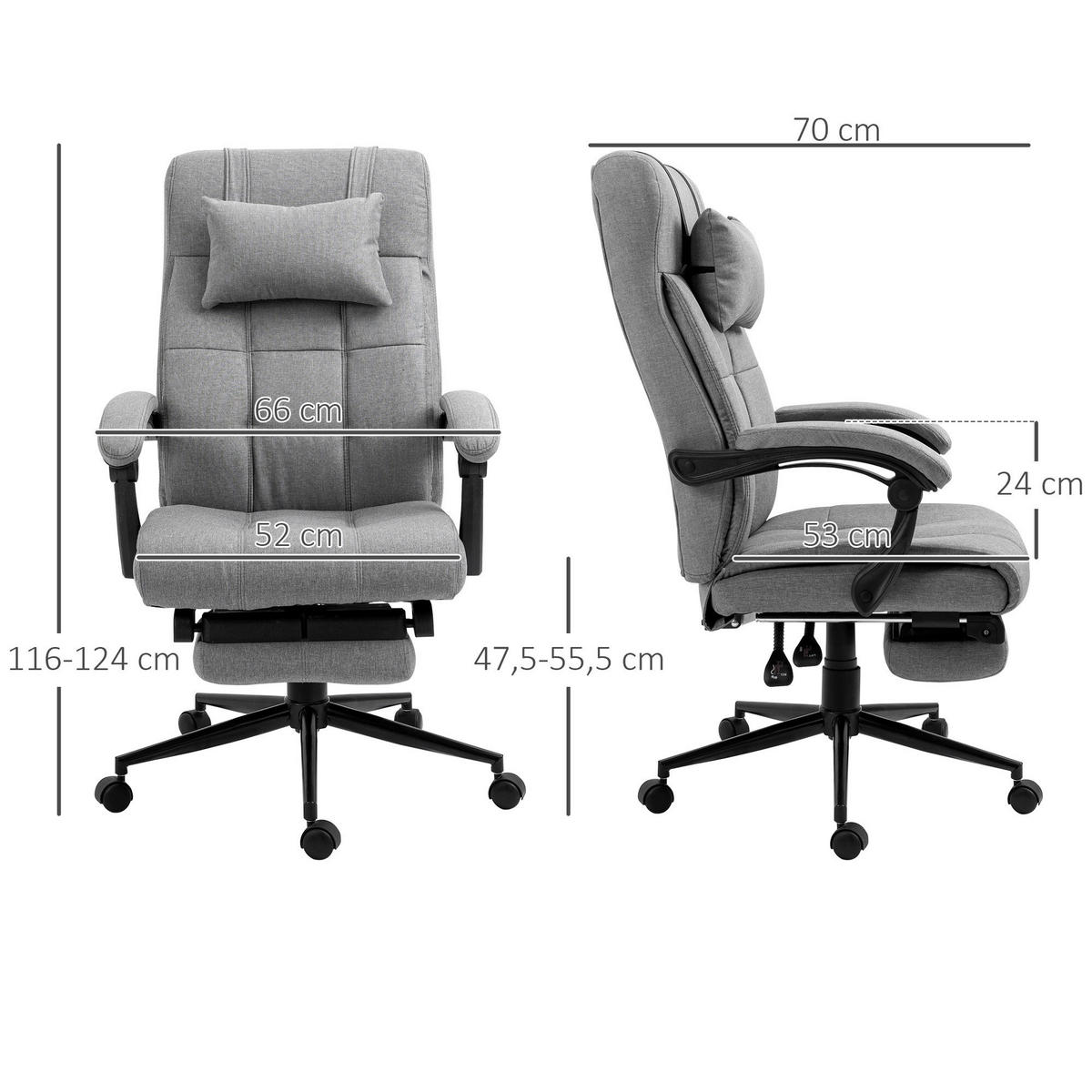Drehstuhl 921-282GY hellgrau 921-282GY - hellgrau (66,00/116,00/70,00cm) - Vinsetto