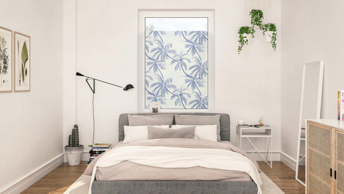 LICHTBLICK Fensterfolie Blueprint Palms Floral Blueprint Palms blau B/L: ca. 100x180 cm Blueprint Palms - blau (100,00/180,00cm) - LICHTBLICK