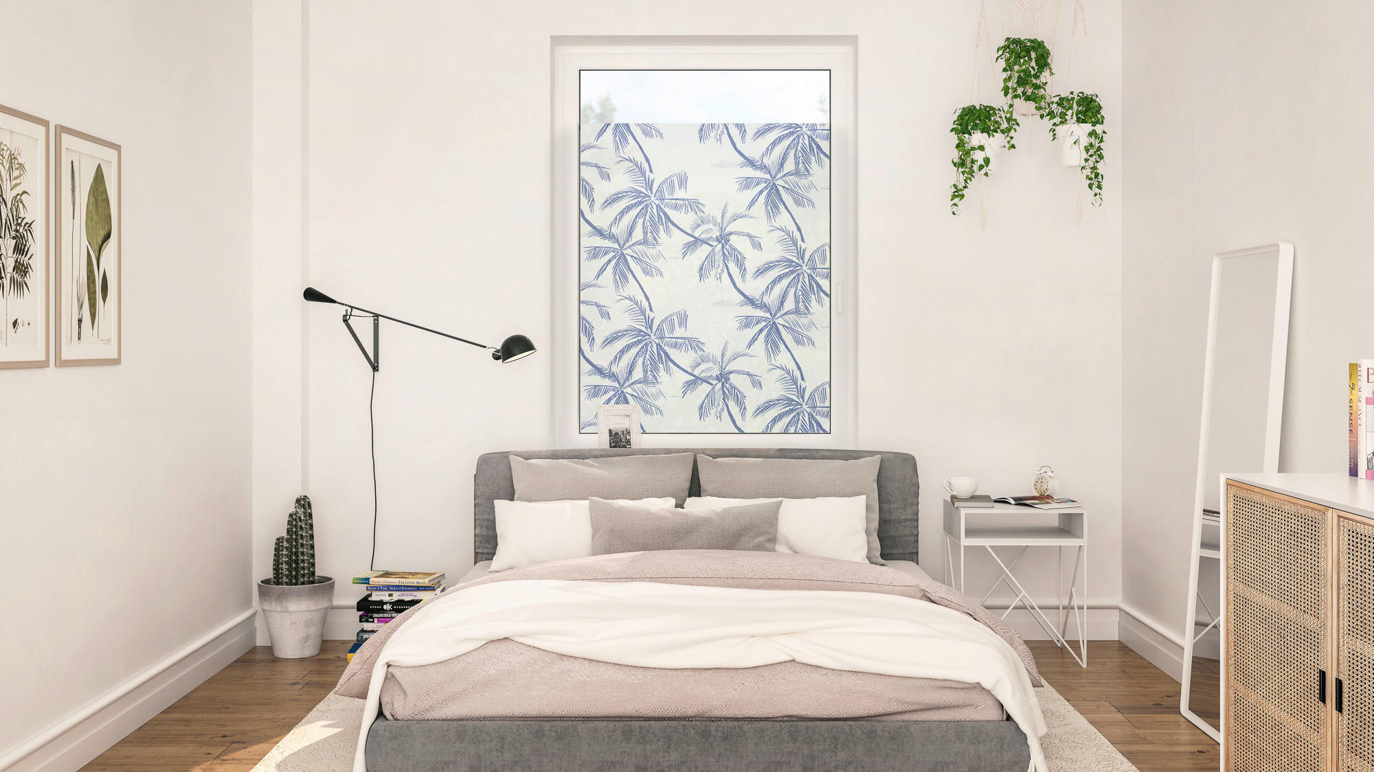 LICHTBLICK Fensterfolie Blueprint Palms Floral Blueprint Palms blau B/L: ca. 100x180 cm