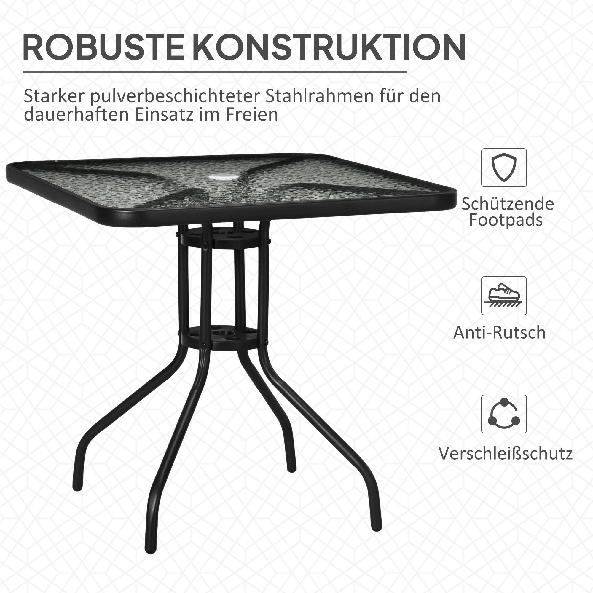 Outsunny Gartentisch schwarz Glas B/H/L:...