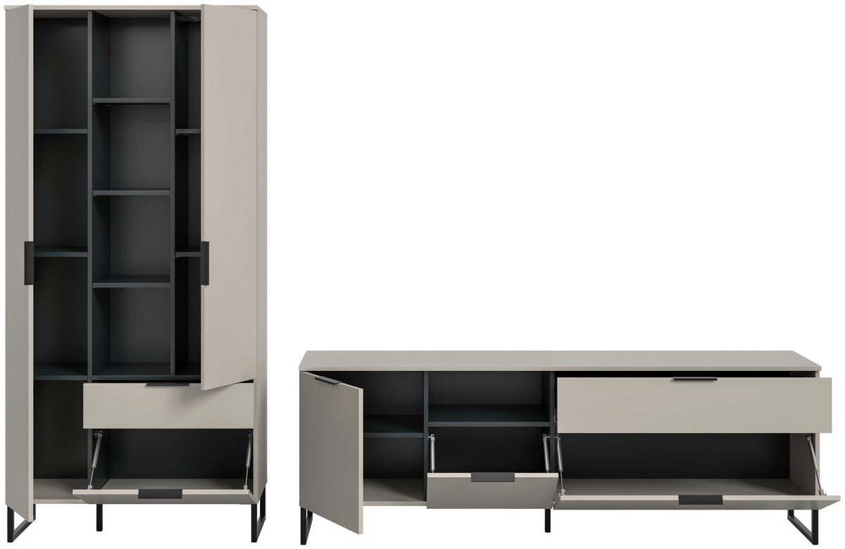 Wohnwand Noida Kaschmirgrau Nachbildung schwarz B/H/T: ca. 290x192x41 cm Noida - schwarz (290,00/192,00/41,00cm) - xonox.home