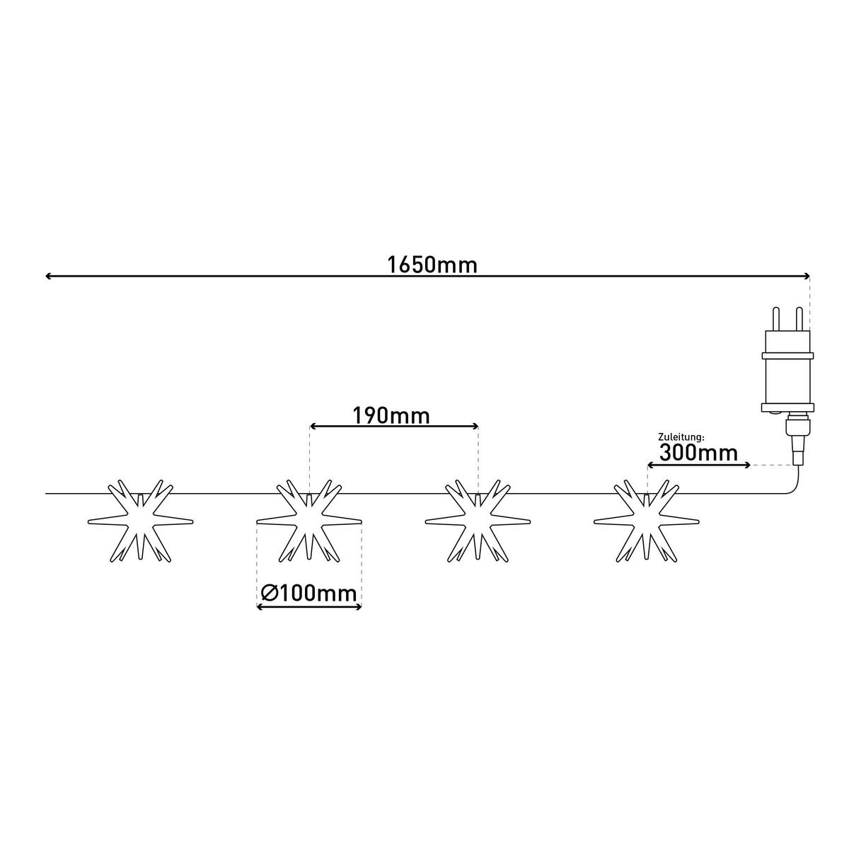 Näve Leuchten LED-Lichterkette weiß Kunststoff B/H/T: ca. 10x10x165 cm 10er-LED-Lichterkette 3D-STERNE - weiß (10,00/10,00/165,00cm) - Näve Leuchten