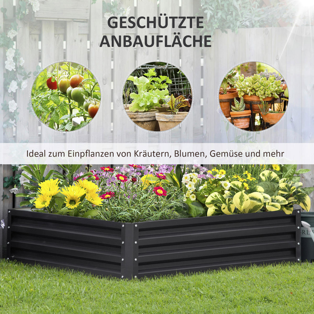 Outsunny Pflanzenbeet mit offenem Boden B/H/L: ca. 120x30x120 cm Pflanzenbeet_mit_offenem_Boden - grau (120,00/120,00/30,00cm) - Outsunny