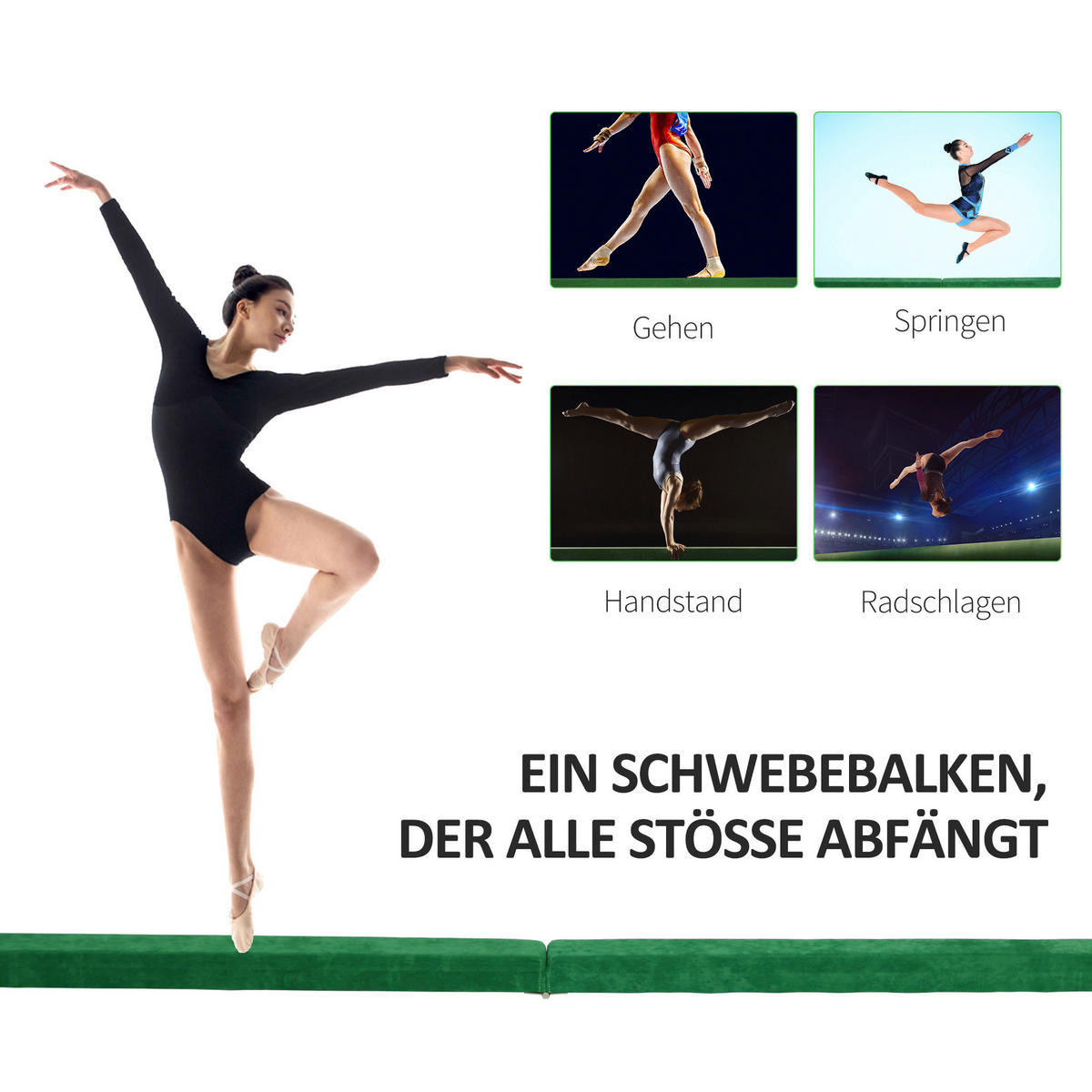 HOMCOM Schwebebalken grün Kiefer B/H/L: ca. 10x6,5x210 cm Schwebebalken - grün (210,00/10,00/6,50cm) - HOMCOM