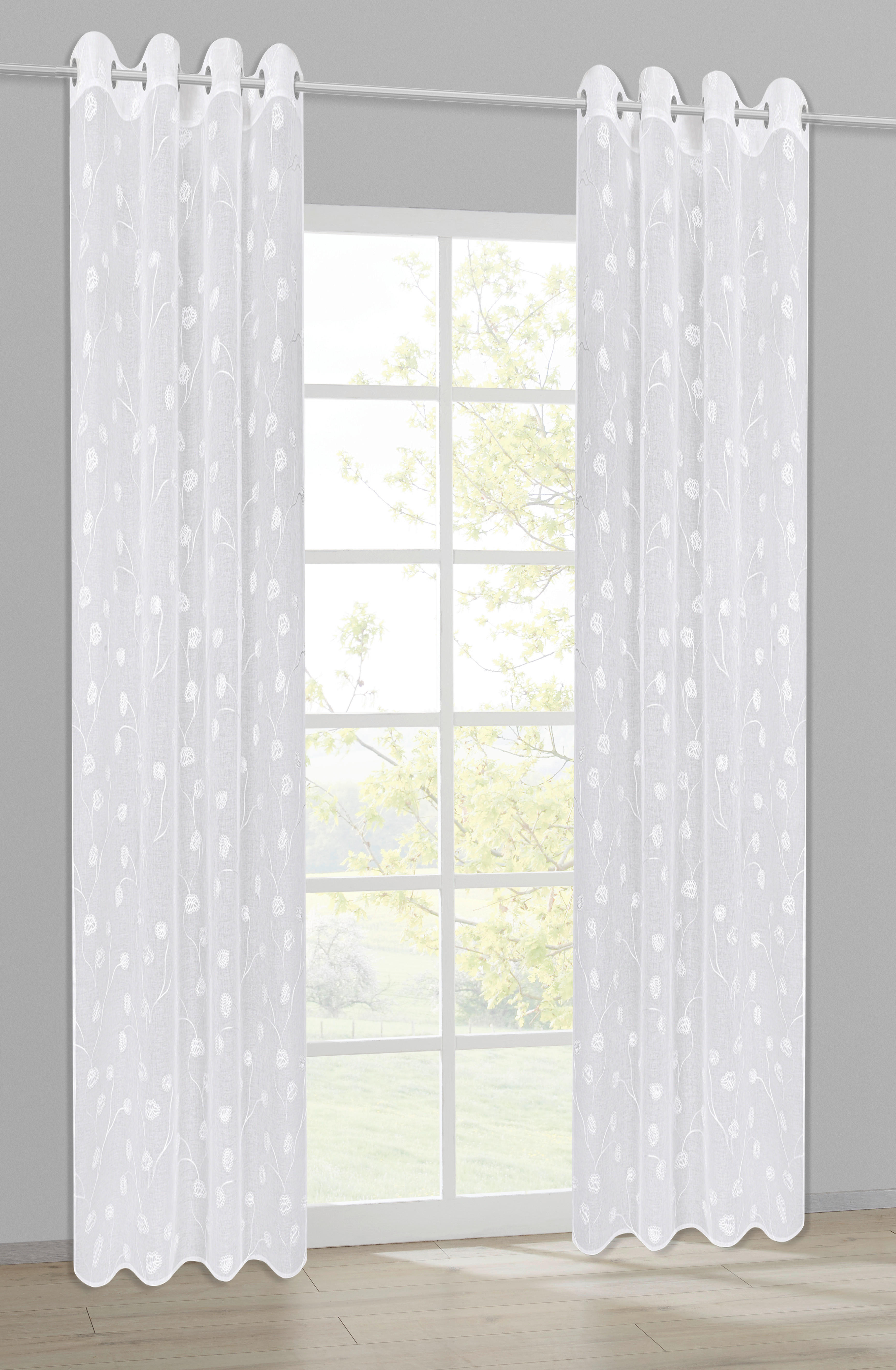 Ösenschal Blätter weiß B/L: ca. 140x245 cm Blätter - weiß (140,00/245,00cm) - Happy Home
