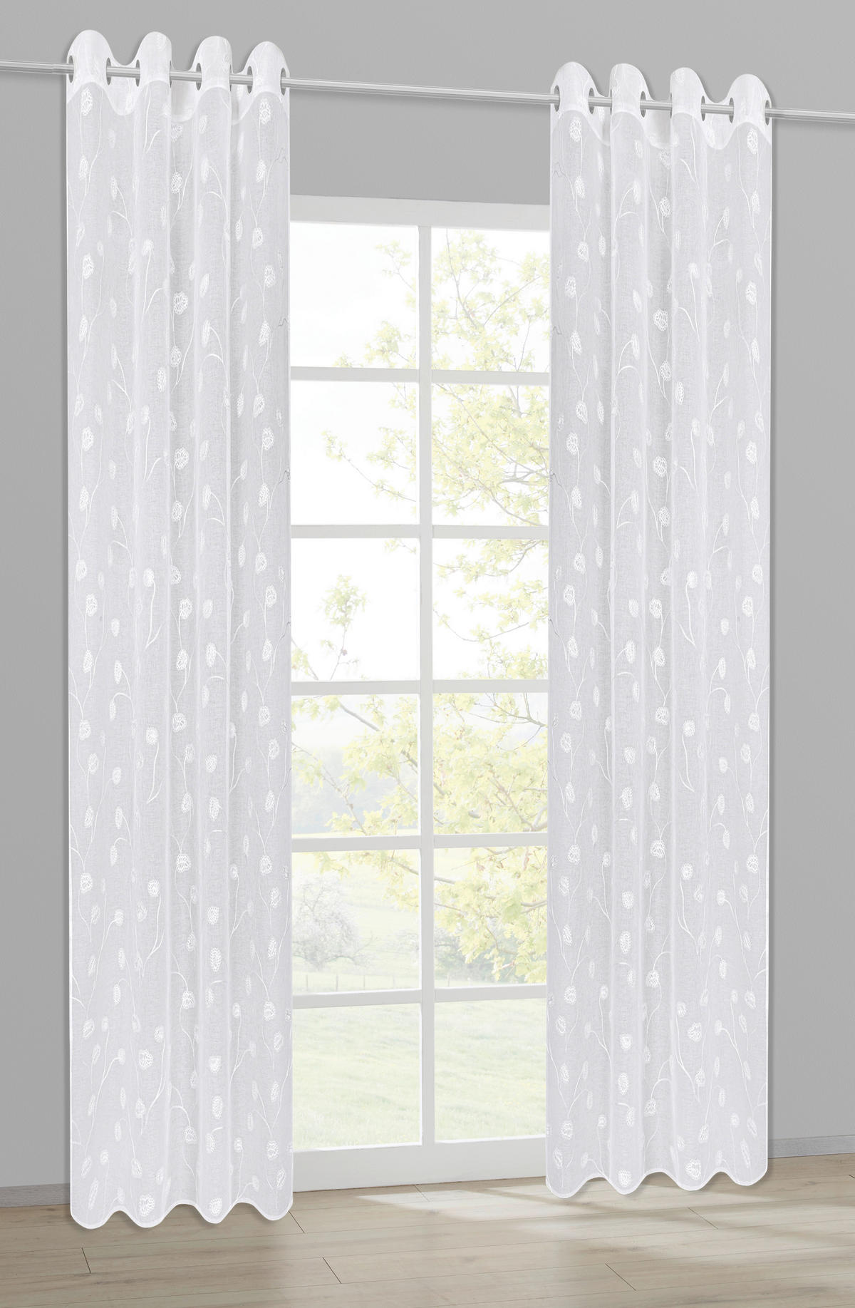 Ösenschal Blätter weiß B/L: ca. 140x245 cm Blätter - weiß (140,00/245,00cm) - Happy Home