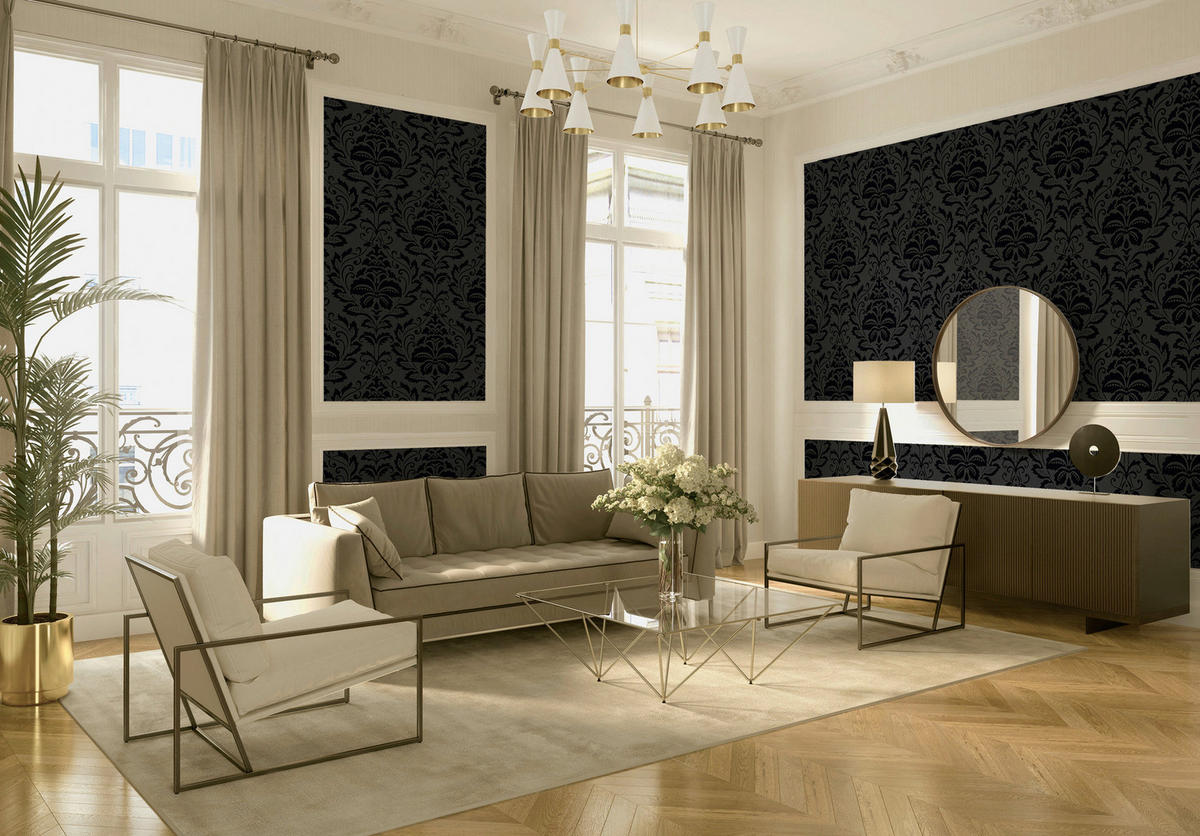 A.S.Creation Vliestapete Black & White Barock schwarz B/L: ca. 53x1005 cm Black & White - schwarz (53,00/1005,00cm) - A.S.Creation