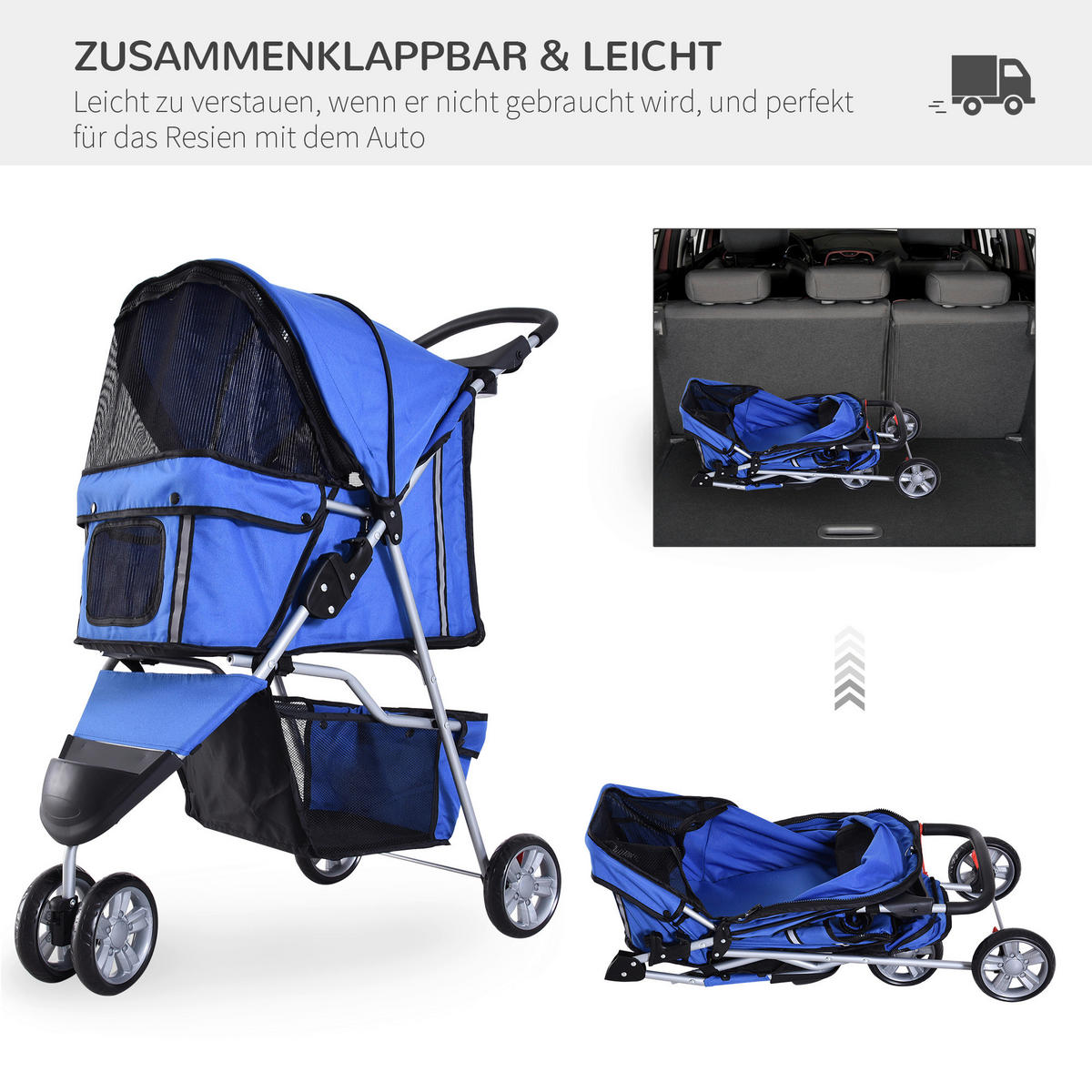 PawHut Hunde-Zubehör blau Nylon B/H/L: ca. 45x75x97 cm Hundewagen - blau (97,00/45,00/75,00cm) - PawHut