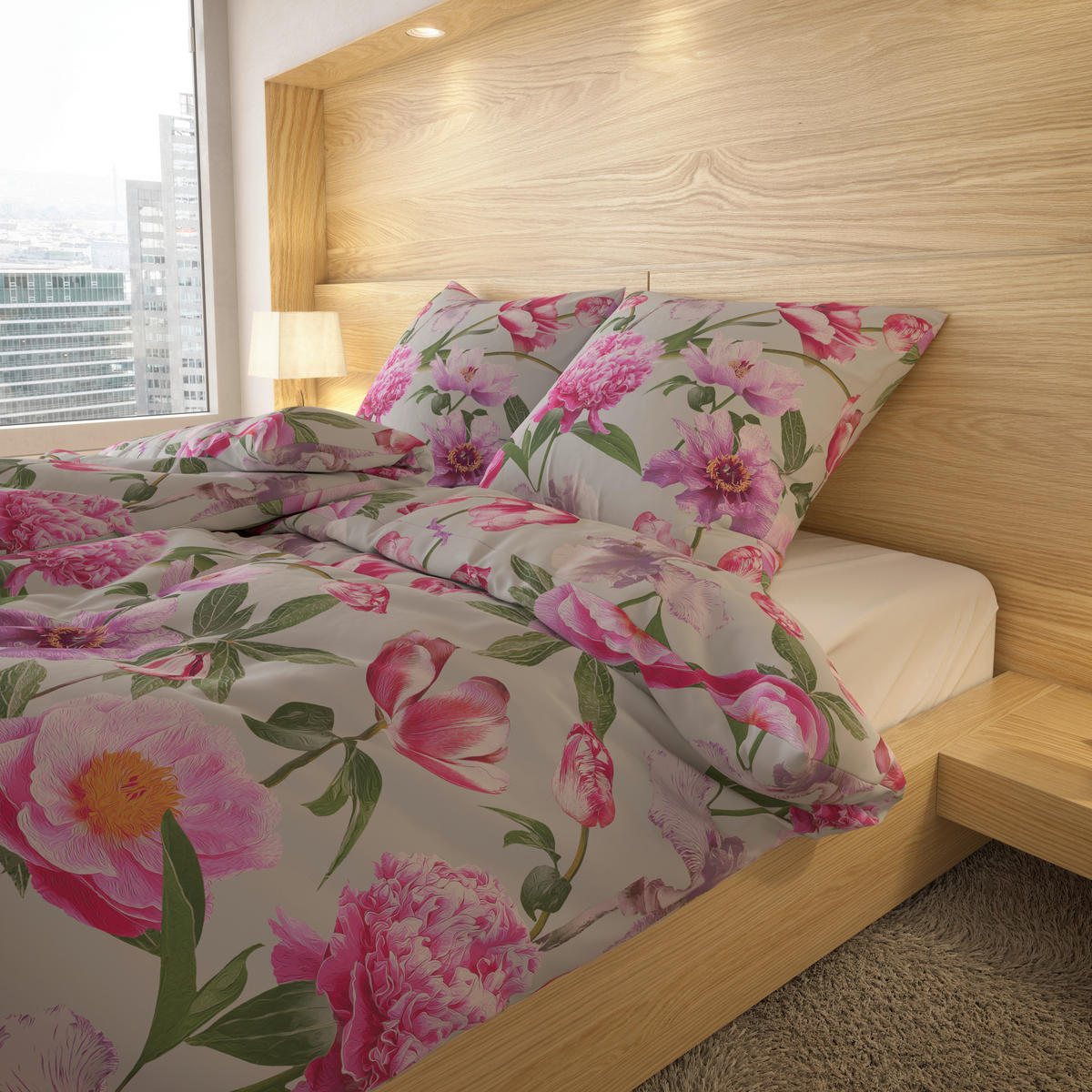 Baumwoll Bettwäsche Renforce Bettwäsche_Renforce Blumen - rosa/grau (135,00/200,00cm)